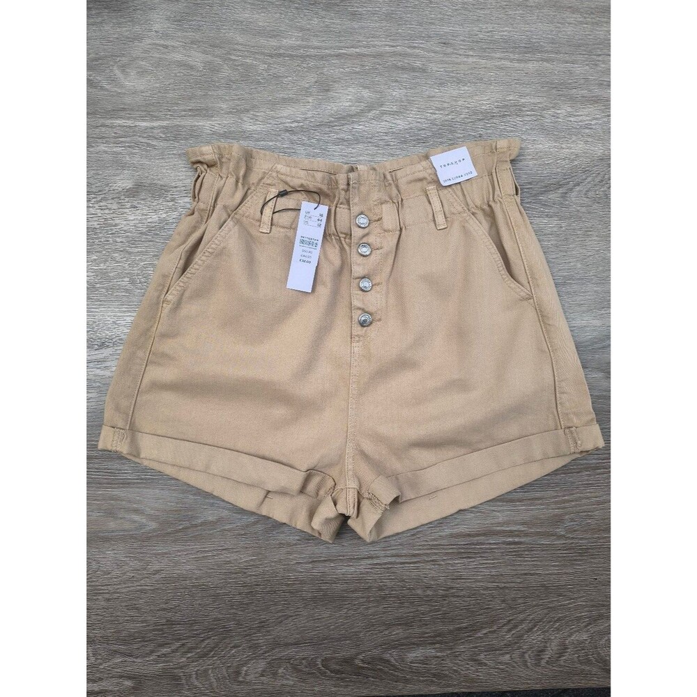 Topshop Beige Denim High Waisted Paperbag Shorts NWT